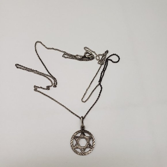 Antique Sterling Silver Necklace with Magen David Pendant